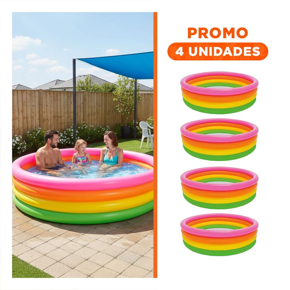 Pack4 Centro Acuatico Arcoiris 168x46cm con Valvulas de Rapido Inflado para Disfrutar