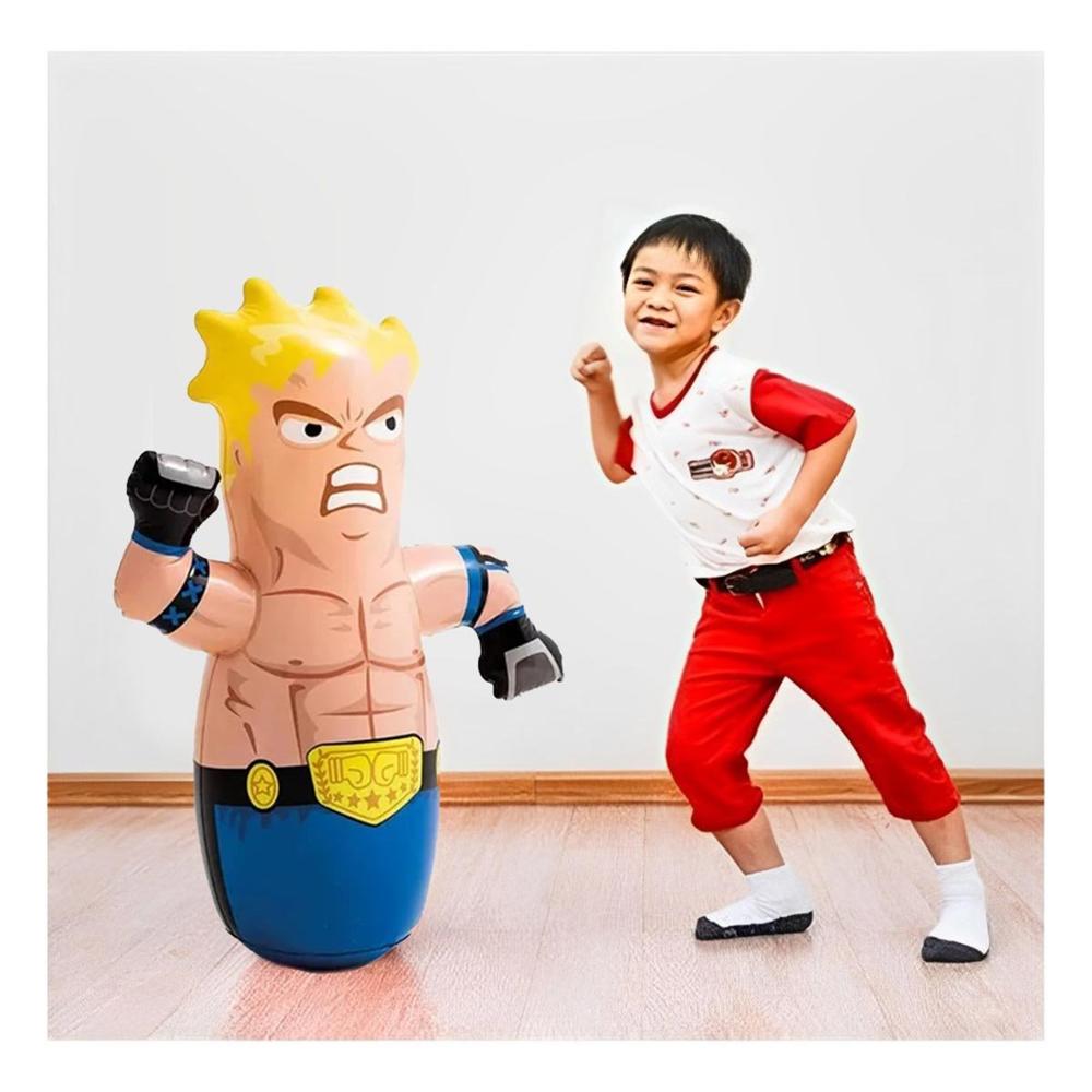 Muñeco Inflable de Color Azul con Base de Arena de Boxeador para Juegos de Ninos Y+Papel Regalo