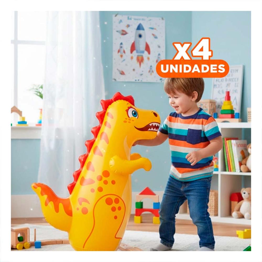 Pack4 Muñeco de Rebote de Dinosaurio con Acabado de Vinilo de Alta Resistencia Y+Regalo Sticker