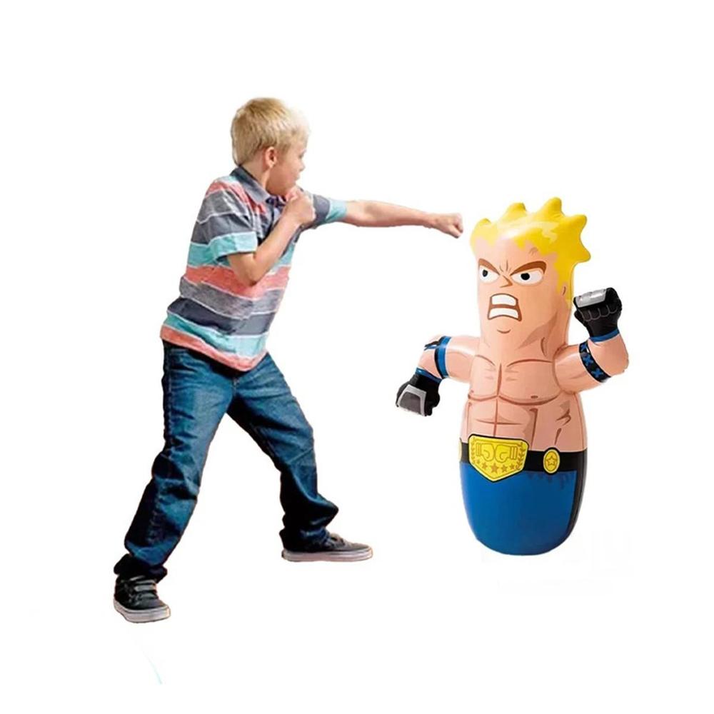 Juguete de Rebote Automatico de Luchador Inflable de Color Azul para Diversion Y+Regalo Sticker