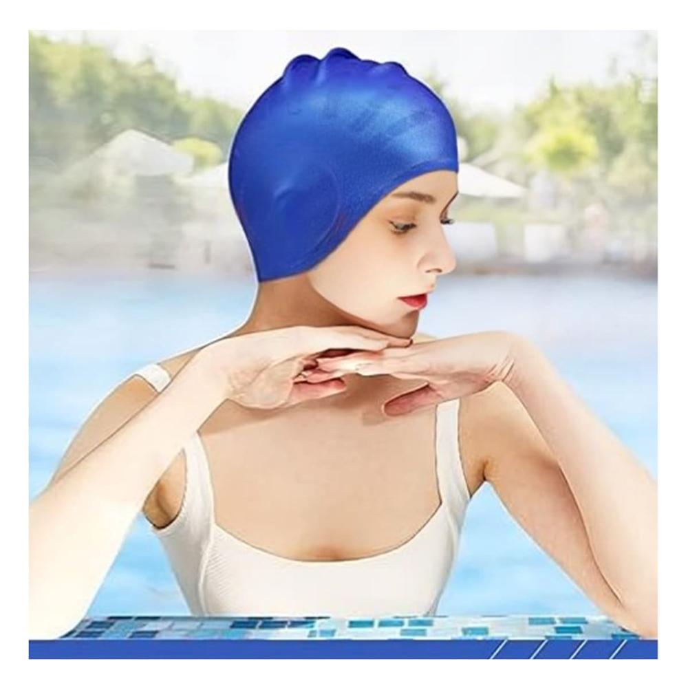 Gorro de Natacion para Ninos con Diseno Azul y Orejeras Comodas