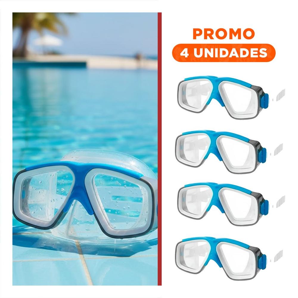 Pack4 Gafas Acuaticas Celeste para Ninos con Lentes Comodas y Ajuste Adaptable