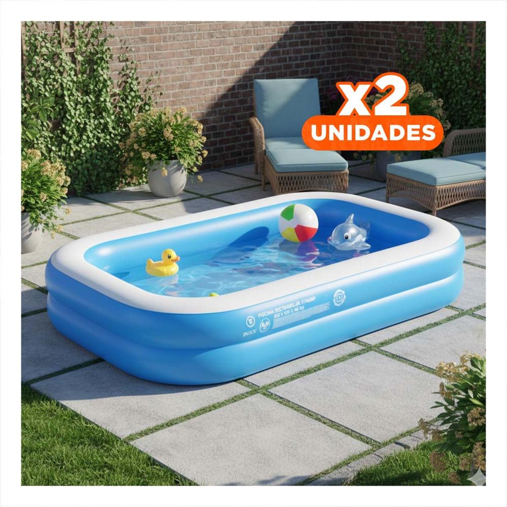 Pack2 Centro Acuatico Rectangular 203x152x48cm con Diseno de Verano para Pequenos Nadadores