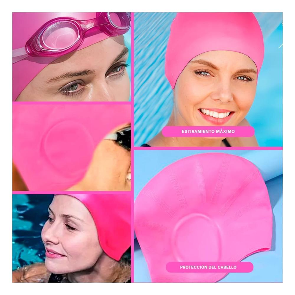 Equipo Infantil para Natacion con Gorro Rosado y Orejeras Y+Ligas Regalo