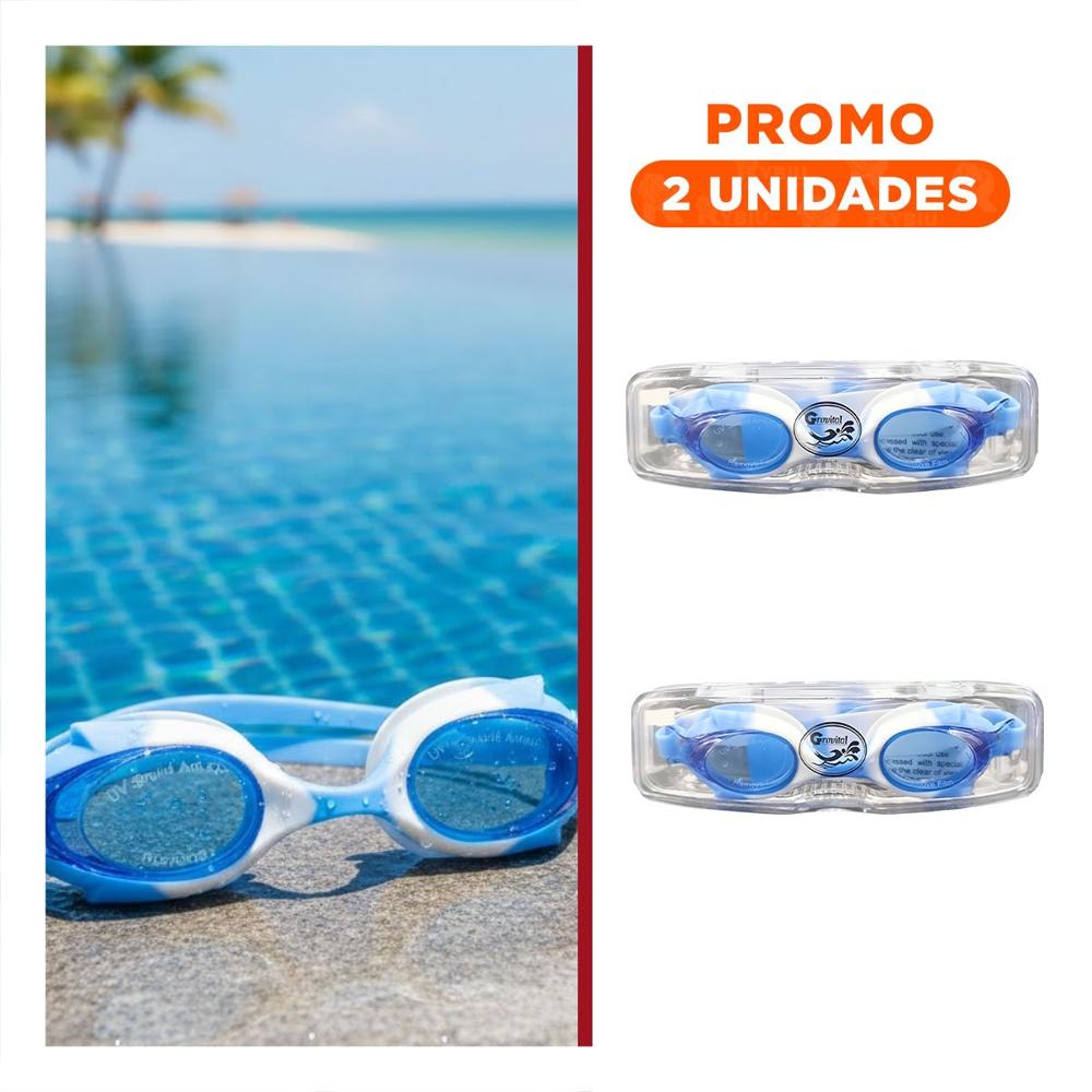 Pack2 Lentes de Agua Celeste y Blanco para Ninos Ajustables Y+Regalo Sticker
