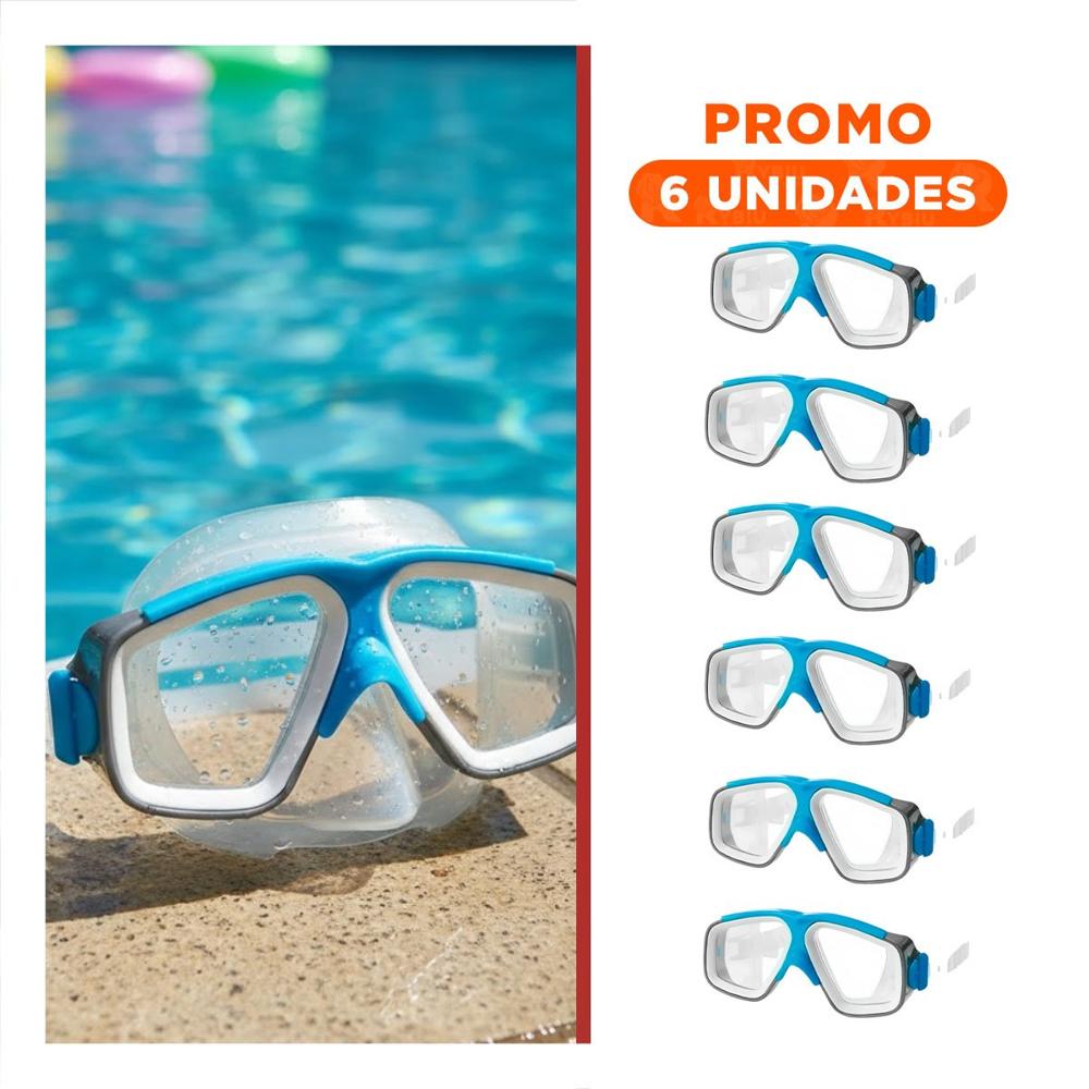 Pack6 Lentes Acuaticos Infantiles Celeste con Ajuste Adaptable y Diseño Comodo Y+Regalo Sticker
