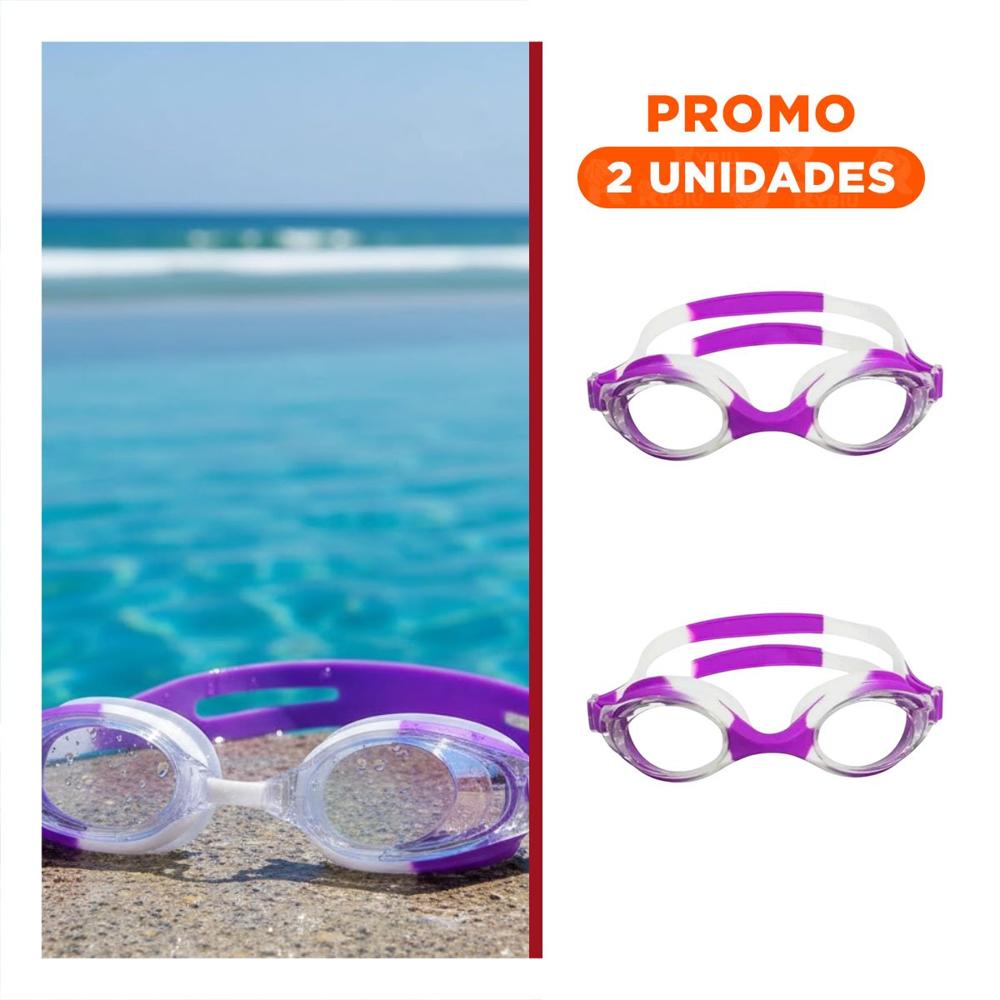 Pack2 Lentes de Agua Morado y Blanco para Ninos Ajustables Y+Regalo Sticker