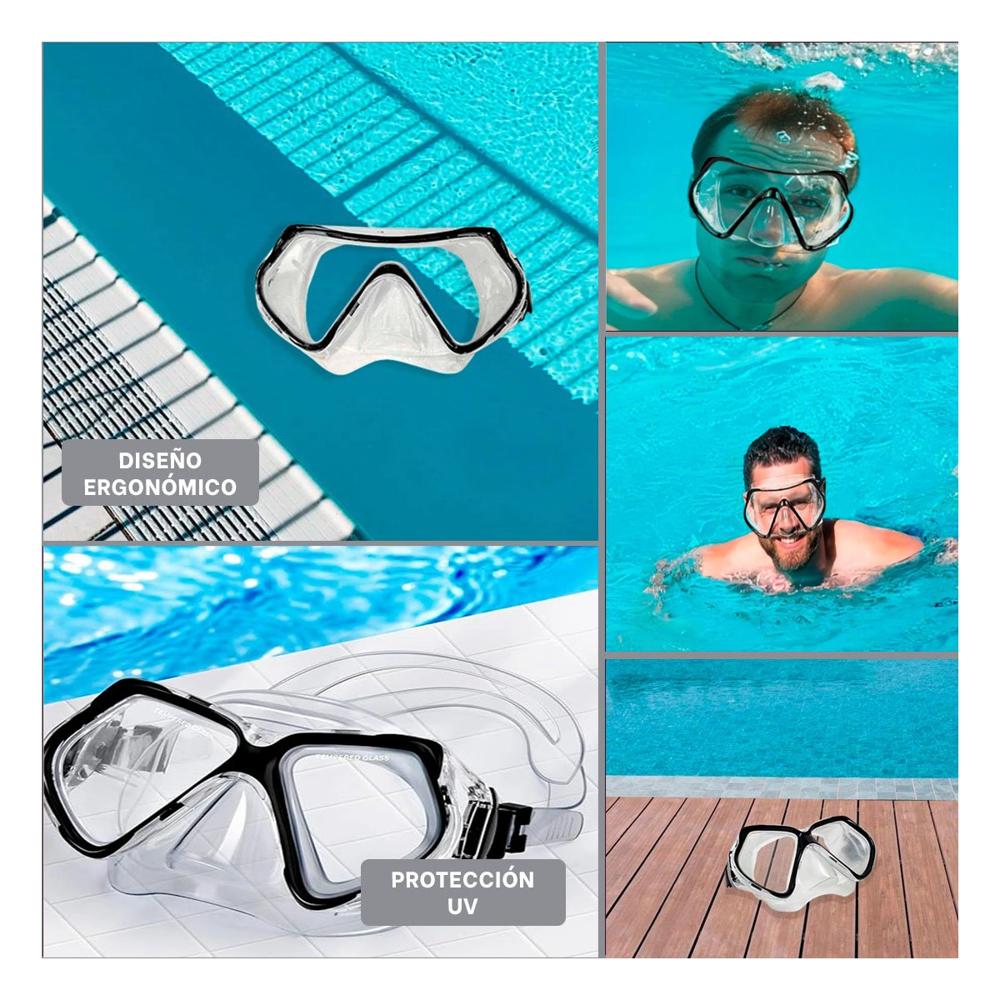 Mascara de Buceo Negro con Lente de Vidrio para Exploracion Marina Y+Ligas Regalo