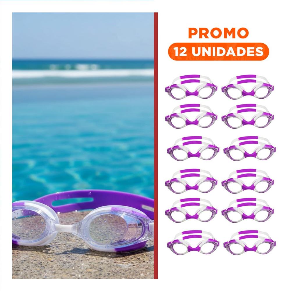 Pack12 Lentes de Natacion Infantil Morado y Blanco con Ajuste Seguro