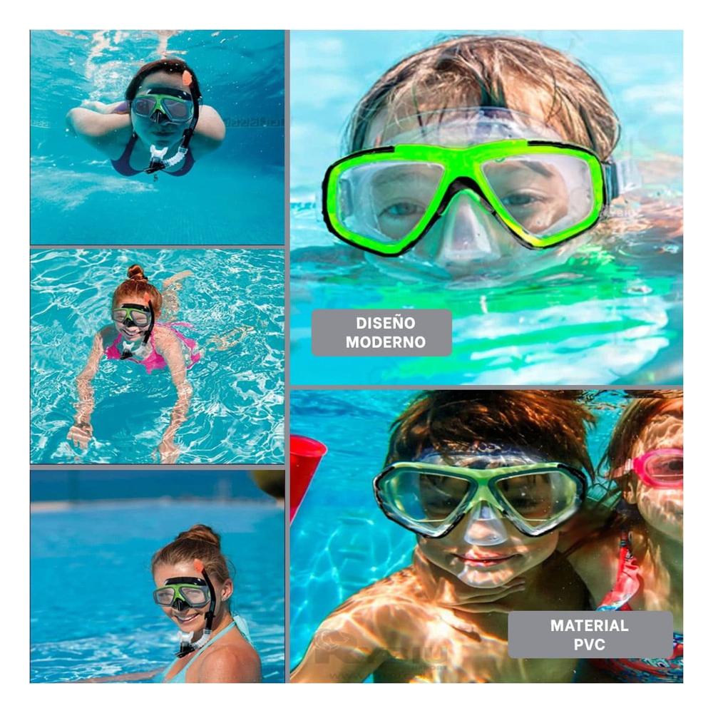 Juego de Buceo 3pcs con Mascara Tubo y Aletas para Practica en Agua Y+Ligas Regalo