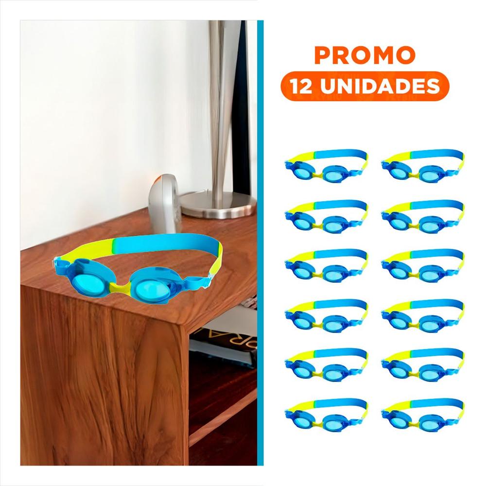 Pack12 Gafas Acuaticas Celeste y Amarillo para Ninos Ajuste Flexible