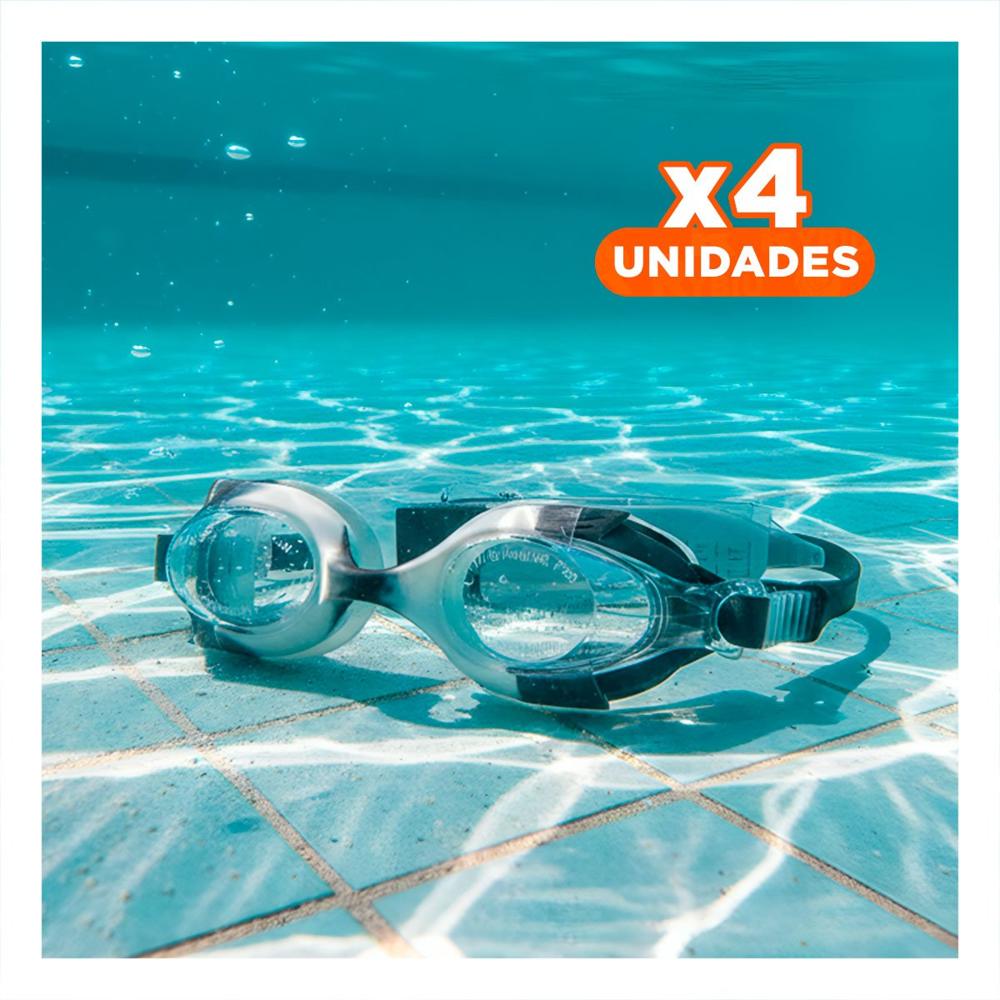 Pack4 Lentes de Natacion Negro y Blanco para Ninos Ajuste Confortable Y+Regalo Sticker
