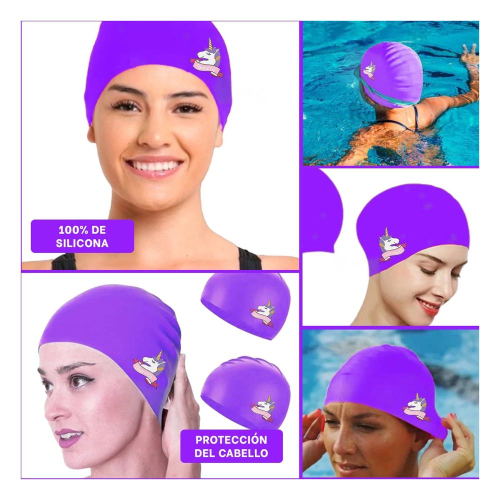 Equipo Acuatico para Piscina con Gorro Lila de Unicornio Y+Ligas Regalo
