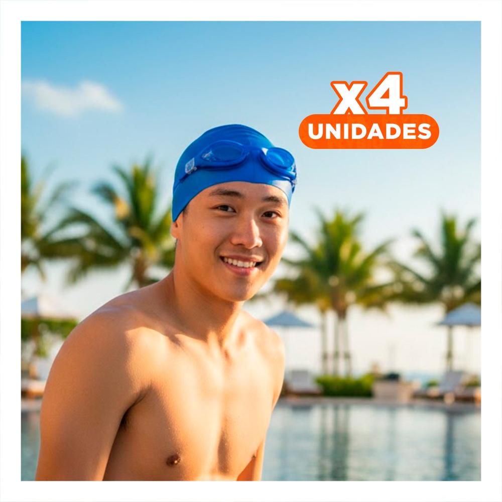 Pack4 Pack de Lentes y Gorro Azul para Entrenamiento Basico en Piscina Y+Papel Regalo