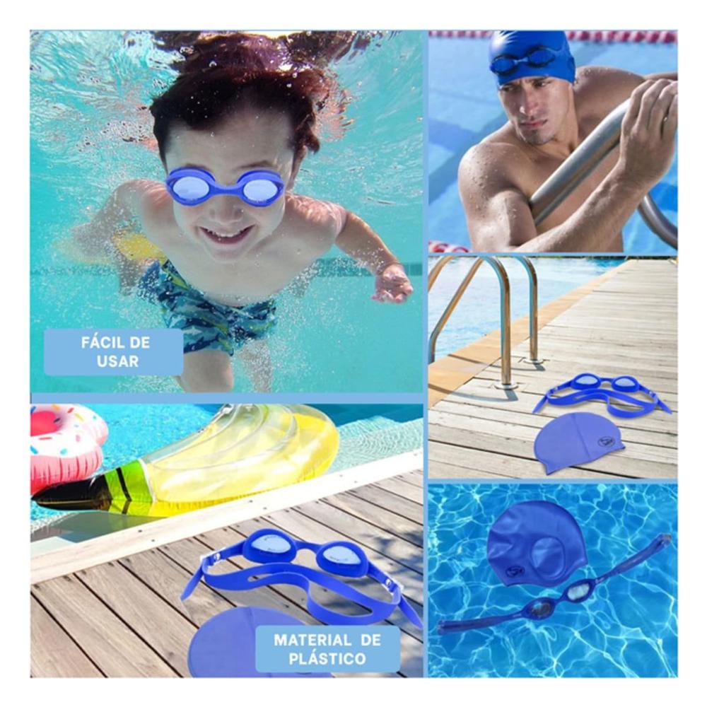 Set Acuatico de Lentes y Gorro Azul para Entrenamiento en Agua Y+Ligas Regalo