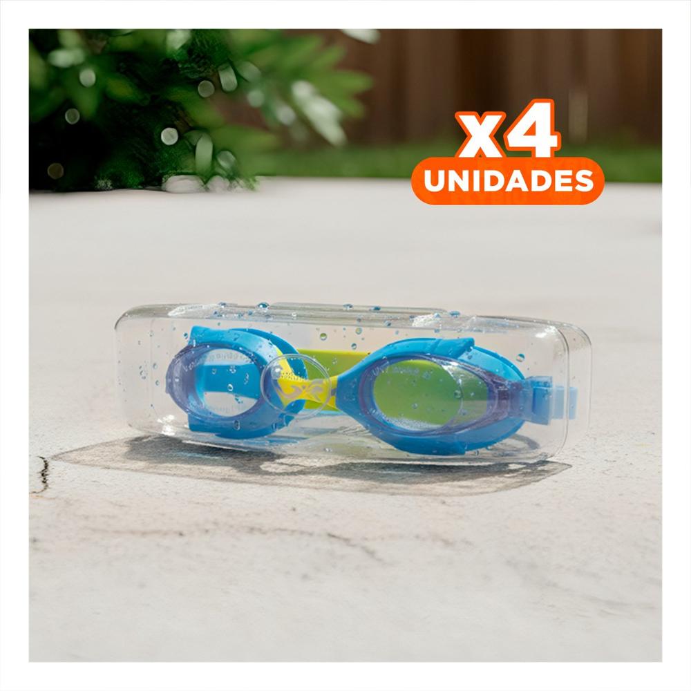 Pack4 Lentes Acuaticos Celeste y Amarillo para Ninos Ajuste Regulable Y+Regalo Sticker