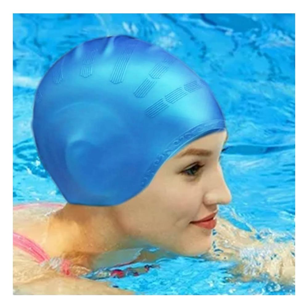 Gorro Natacion para Ninos con Diseno Celeste Claro y Orejeras Comodas