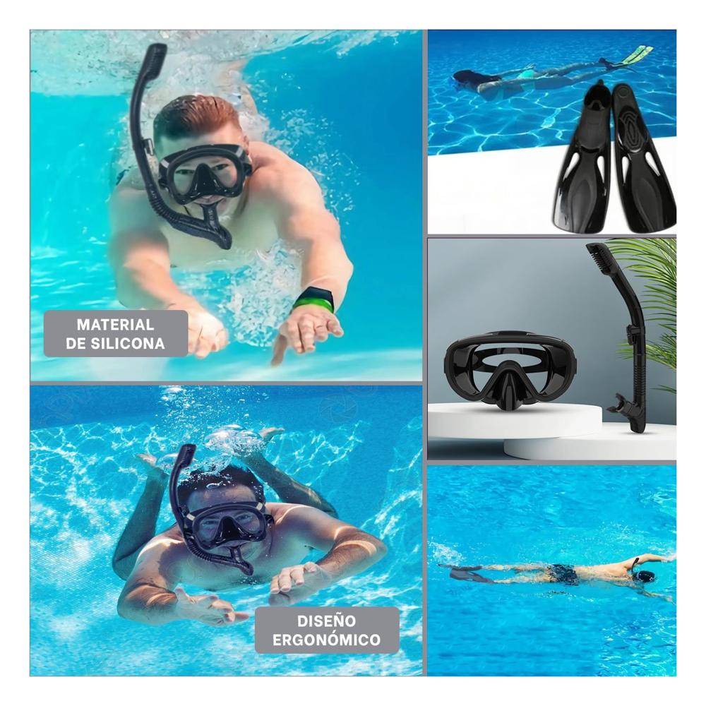 Juego de Buceo 3 Pcs Talla M con Aletas Lentes y Snorkel para Exploracion Y+Ligas Regalo