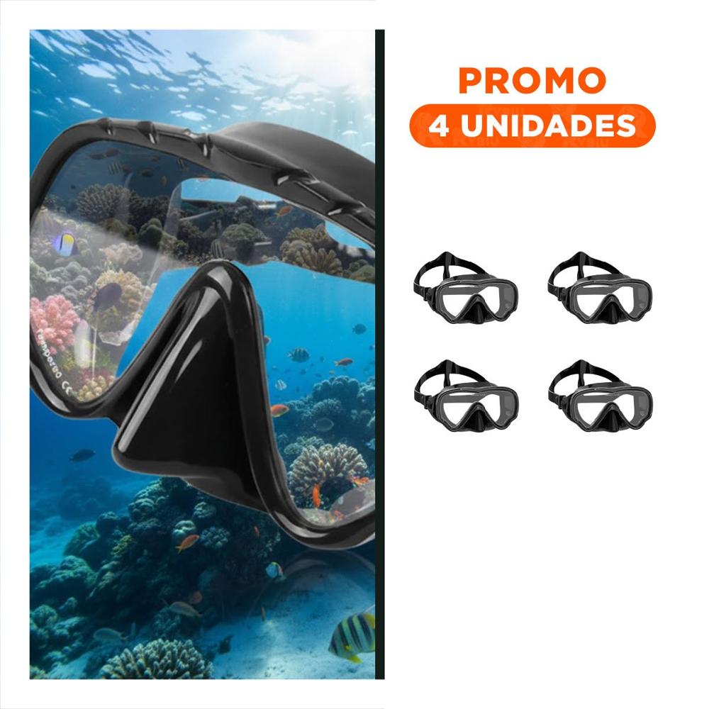 Pack4 Mascara Acuatica Negro con Vidrio Templado para Inmersion en Agua