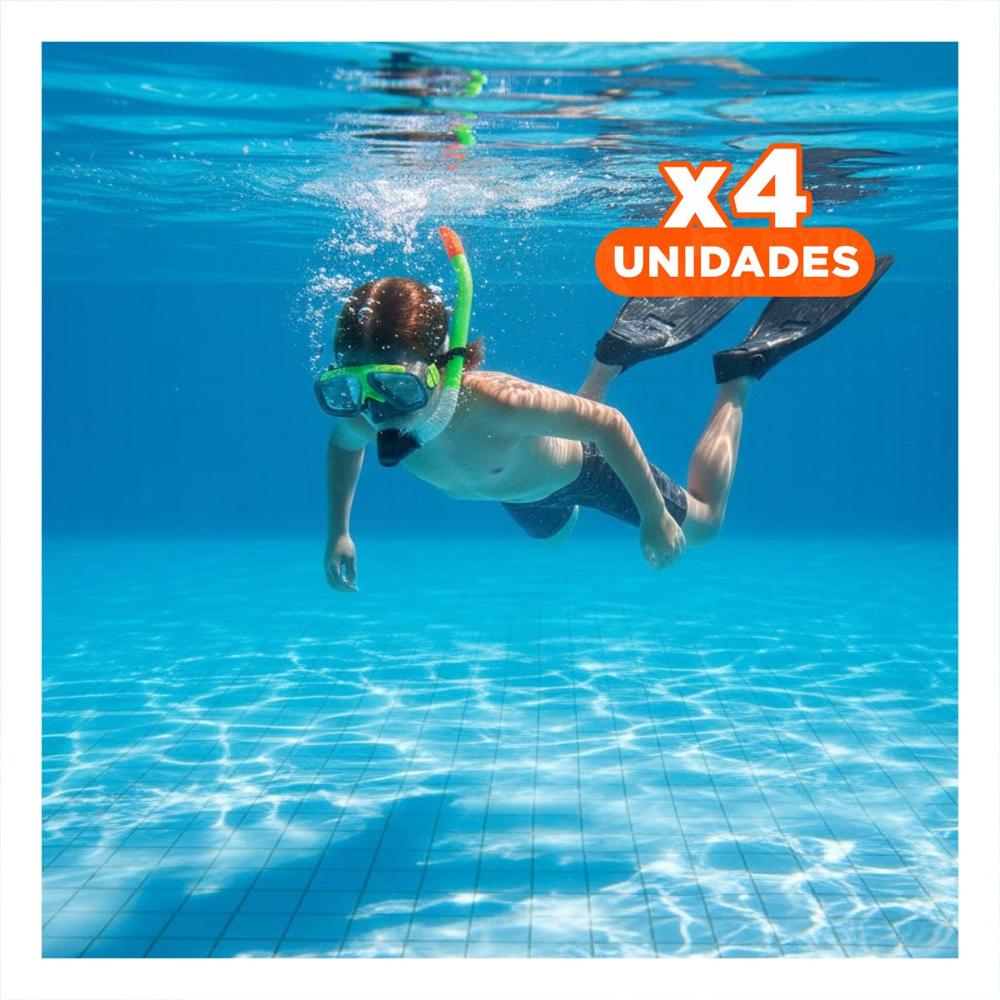 Pack4 Set de Buceo Recreativo 3pcs con Mascara Tubo y Aletas para Mar Y+Regalo Sticker