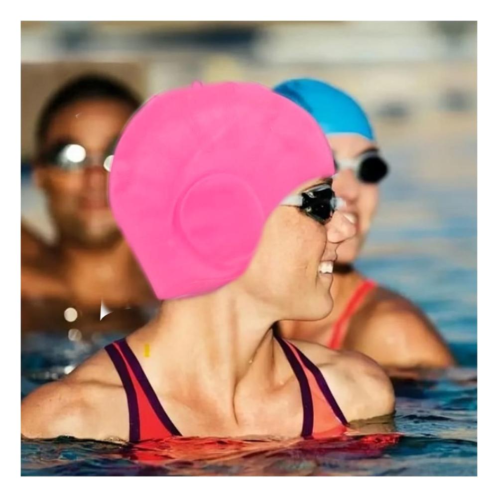 Gorro de Natacion para Ninos con Diseno Rosado y Orejeras Comodas