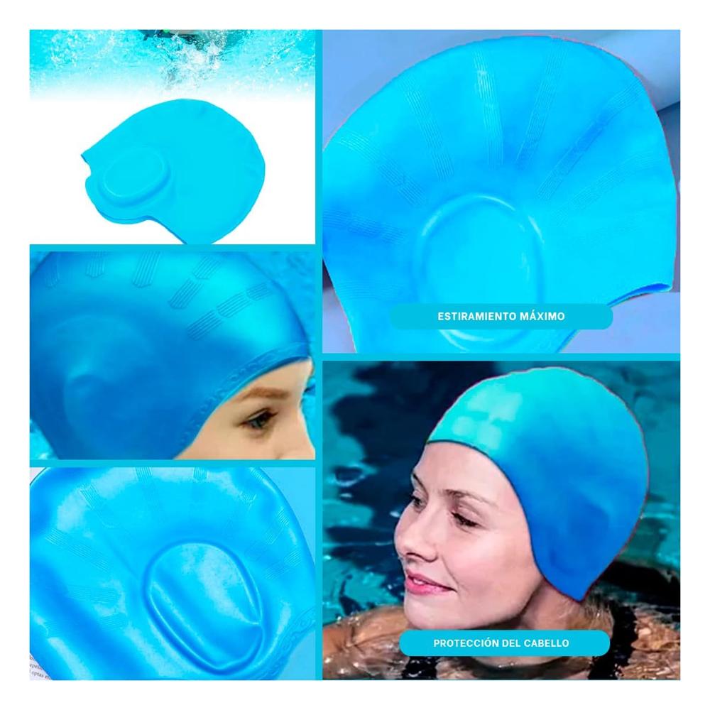Equipo Infantil para Natacion con Gorro Celeste Claro y Orejeras Y+Ligas Regalo