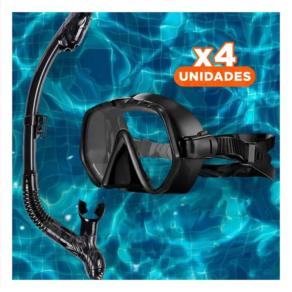 Pack4 Lentes de Buceo Negro con Vidrio Templado para Uso Submarino Y+Regalo Sticker