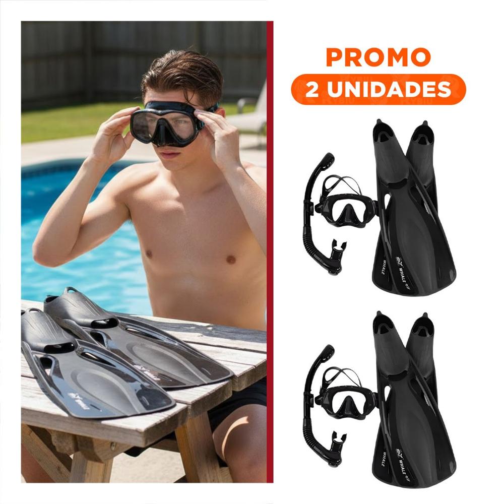 Pack2 Set de Esnorkel 3 Pcs Talla L Negro con Aletas Lentes y Snorkel para Mar Y+Regalo Sticker
