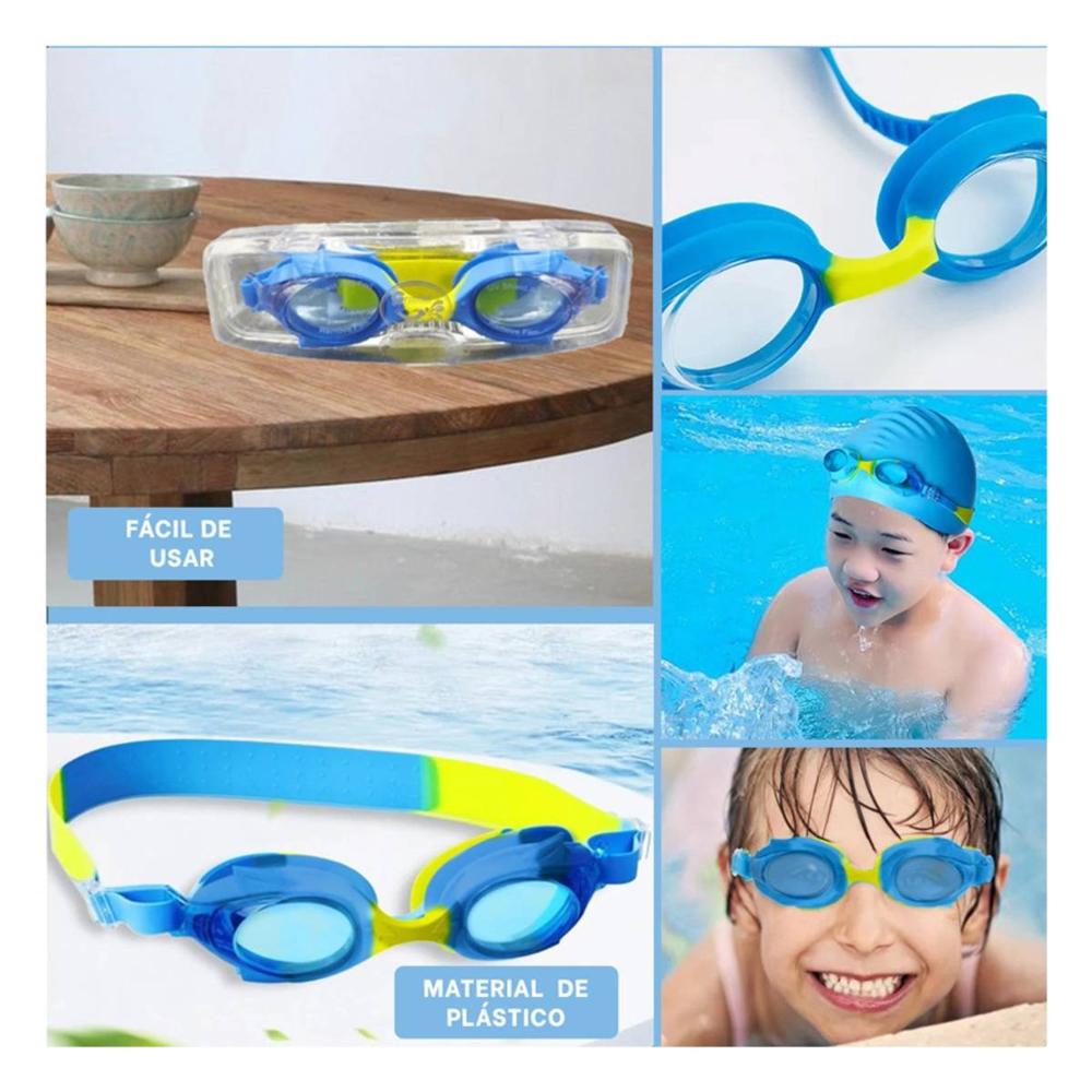 Gafas Acuaticas Celeste y Amarillo para Ninos con Ajuste Regulable Y+Ligas Regalo