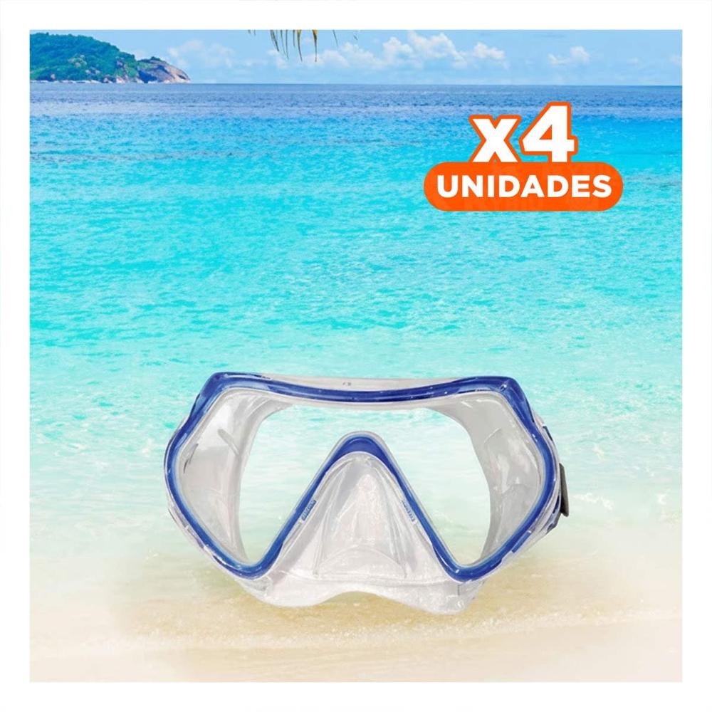 Pack4 Equipo Acuatico Azul con Lente de Vidrio para Sesiones Submarinas Y+Papel Regalo