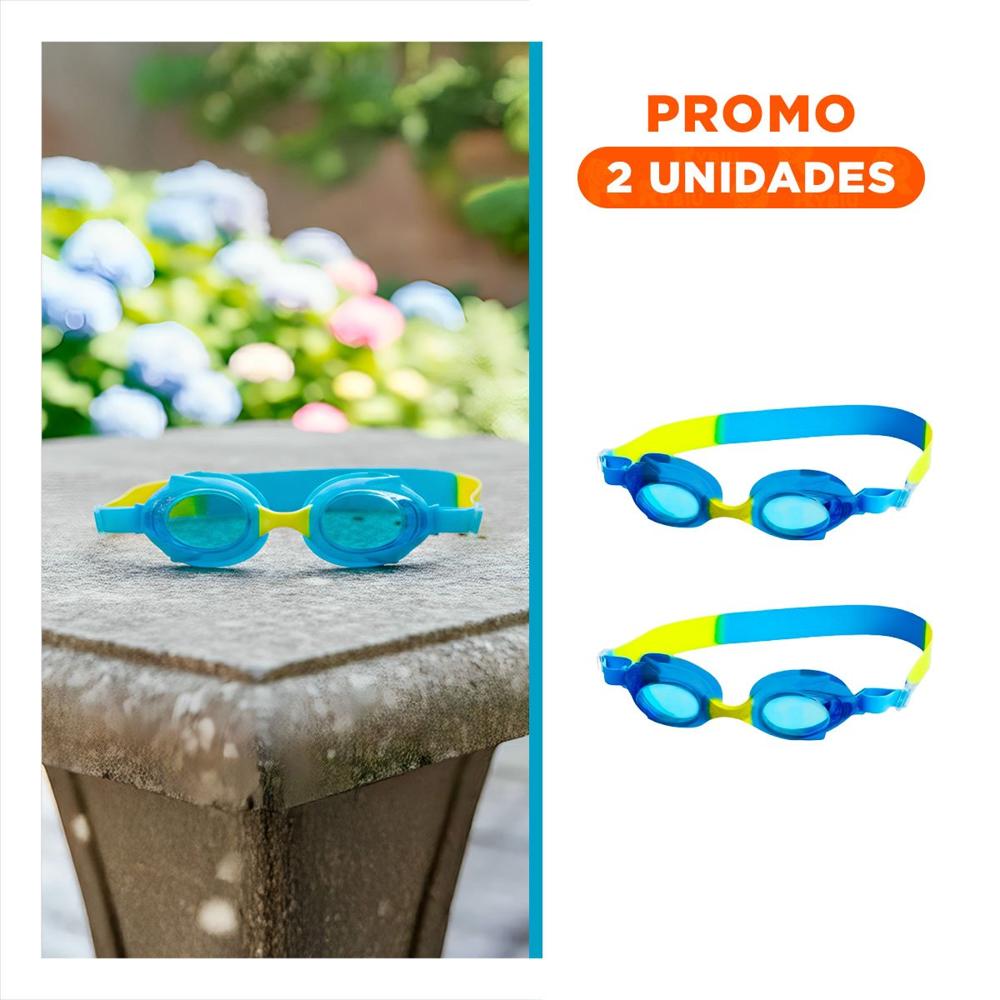 Pack2 Lentes Acuaticos Celeste y Amarillo para Ninos Ajuste Practico Y+Regalo Sticker
