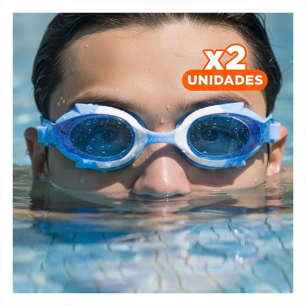 Pack2 Gafas de Natacion Celeste y Blanco para Ninos con Ajuste Seguro