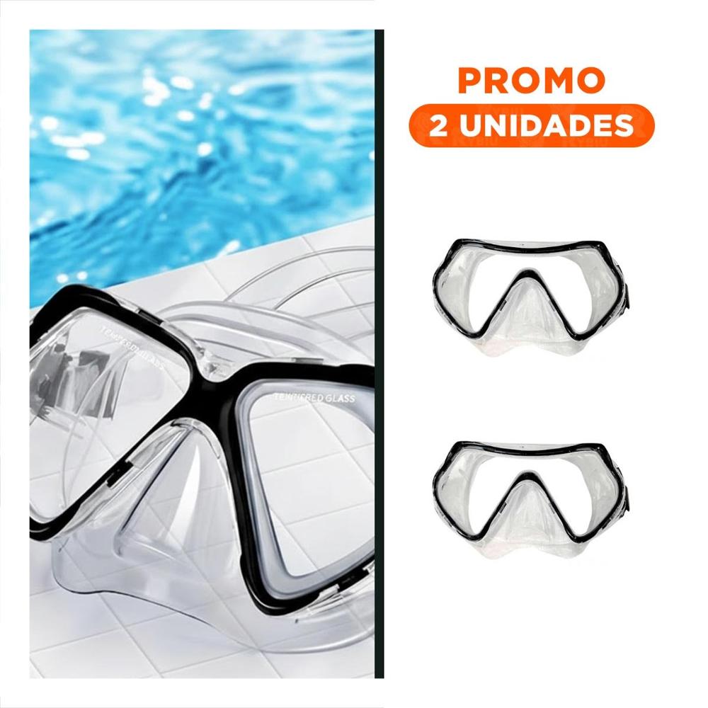 Pack2 Gafas Acuaticas Negro con Lente de Vidrio para Buceo en Mar Y+Regalo Sticker