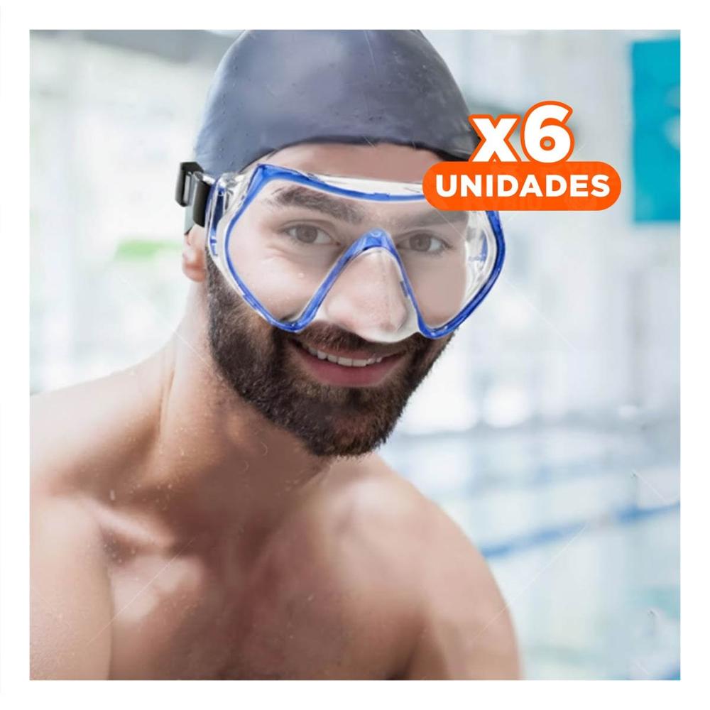 Pack6 Gafas de Buceo Azul con Vidrio Solido para Practica en Agua Y+Papel Regalo