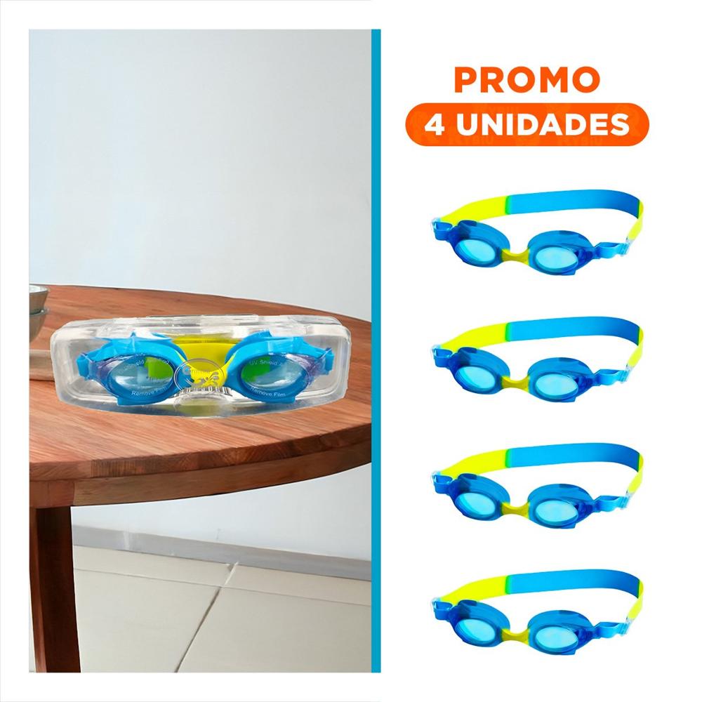 Pack4 Gafas de Agua Celeste y Amarillo para Ninos Entrenamiento Basico