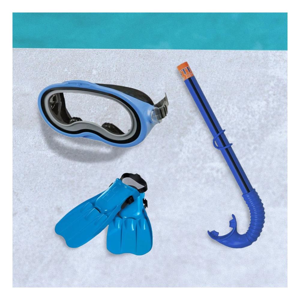 Set de Buceo Azul para Ninos con Gafas Tubo y Aletas para Playa