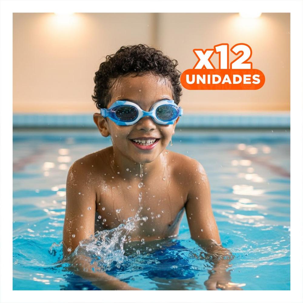 Pack12 Visor de Natacion Celeste y Blanco para Ninos Ajustable Y+Regalo Sticker