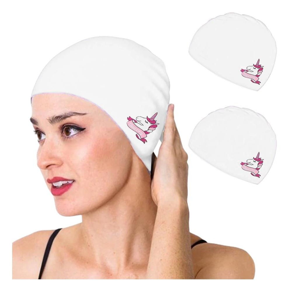 Gorro de Silicona para Natacion con Diseno Unicornio Color Blanco y Ajuste Comodo