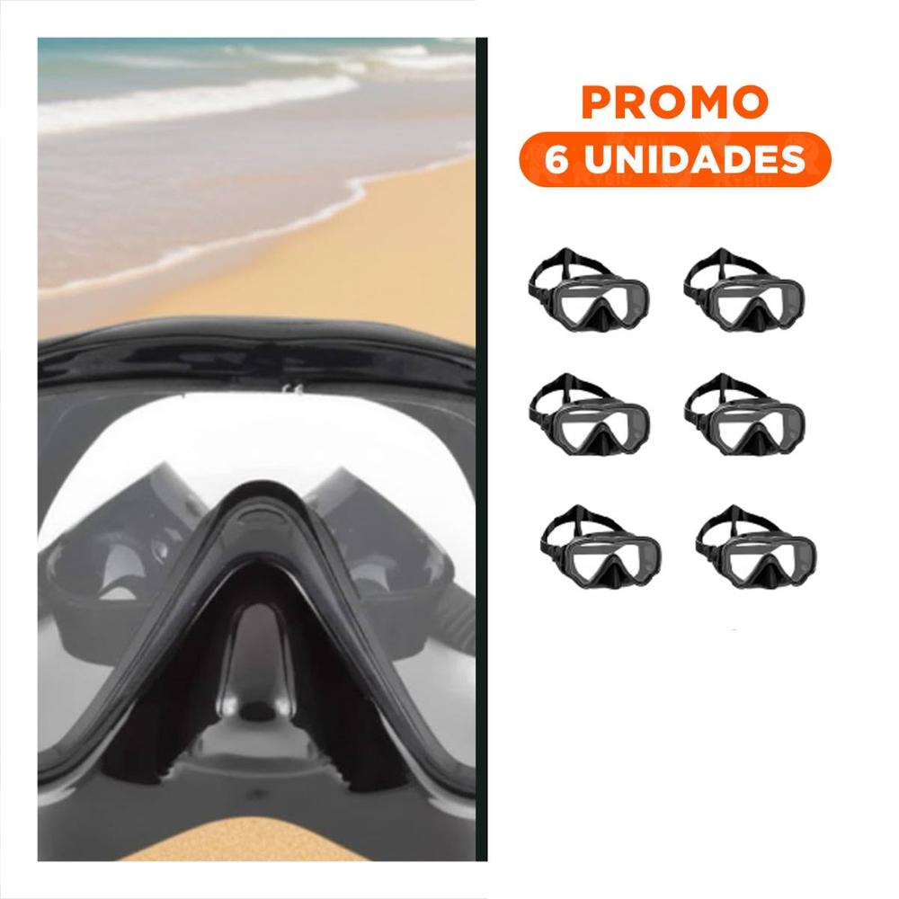Pack6 Mascara de Buceo Negro con Vidrio Templado para Sesiones Submarinas Y+Regalo Sticker