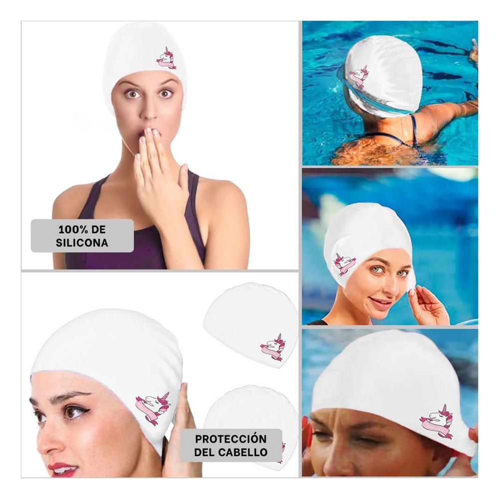 Equipo Acuatico para Piscina con Gorro Blanco de Silicona y Diseno Fantasia Y+Ligas Regalo