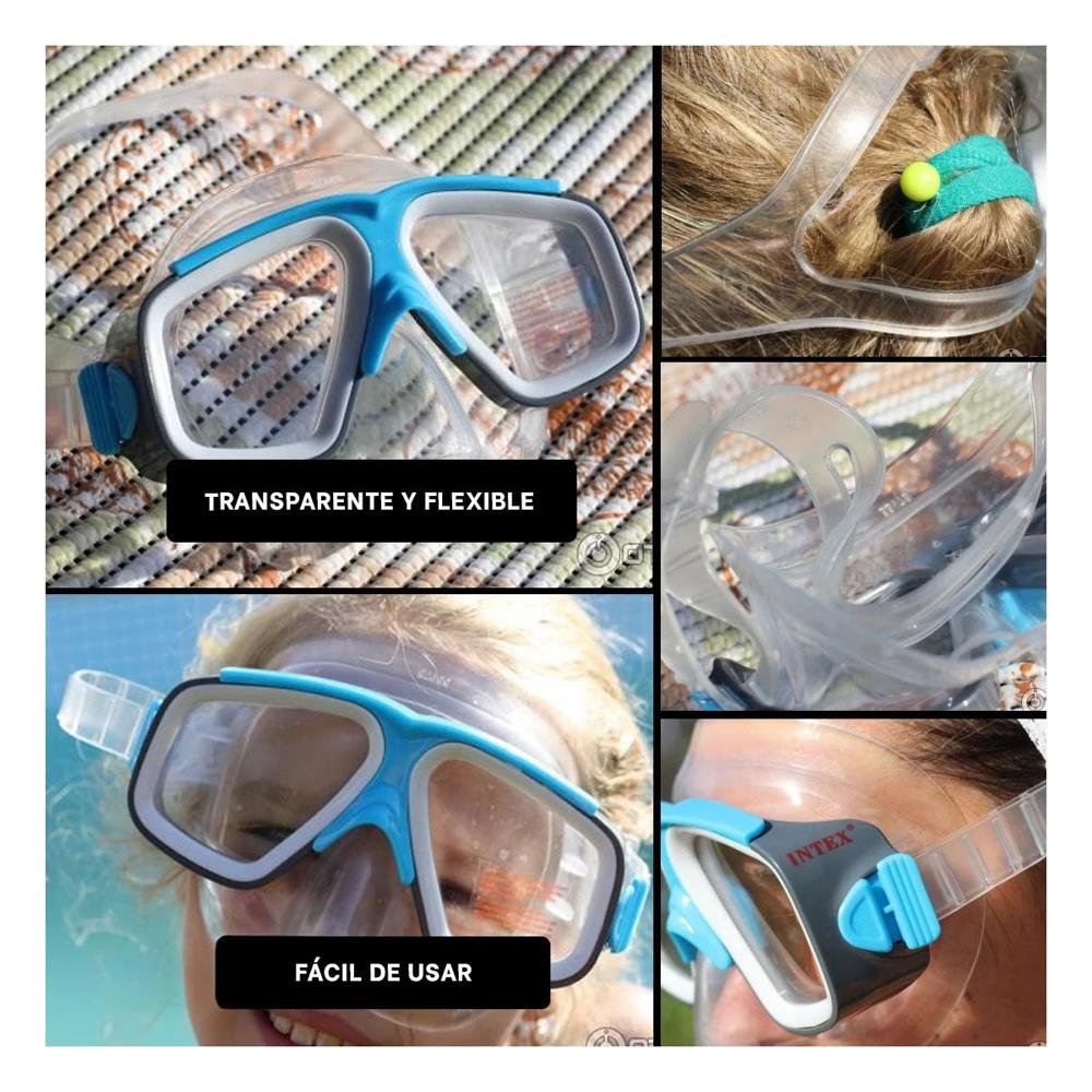 Lentes Acuaticos Celeste para Ninos con Estructura Flexible y Comoda Y+Ligas Regalo