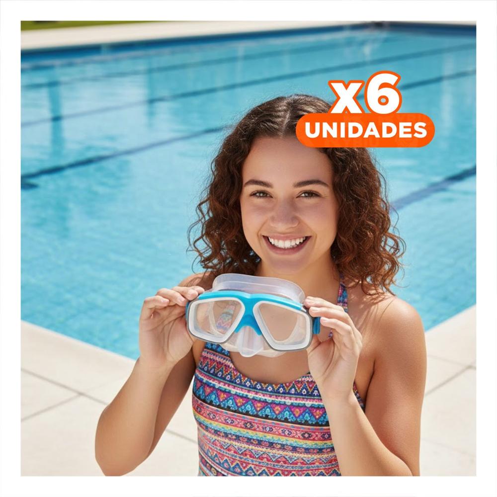 Pack6 Gafas de Natacion Celeste para Ninos con Lentes Suaves y Proteccion Y+Papel Regalo