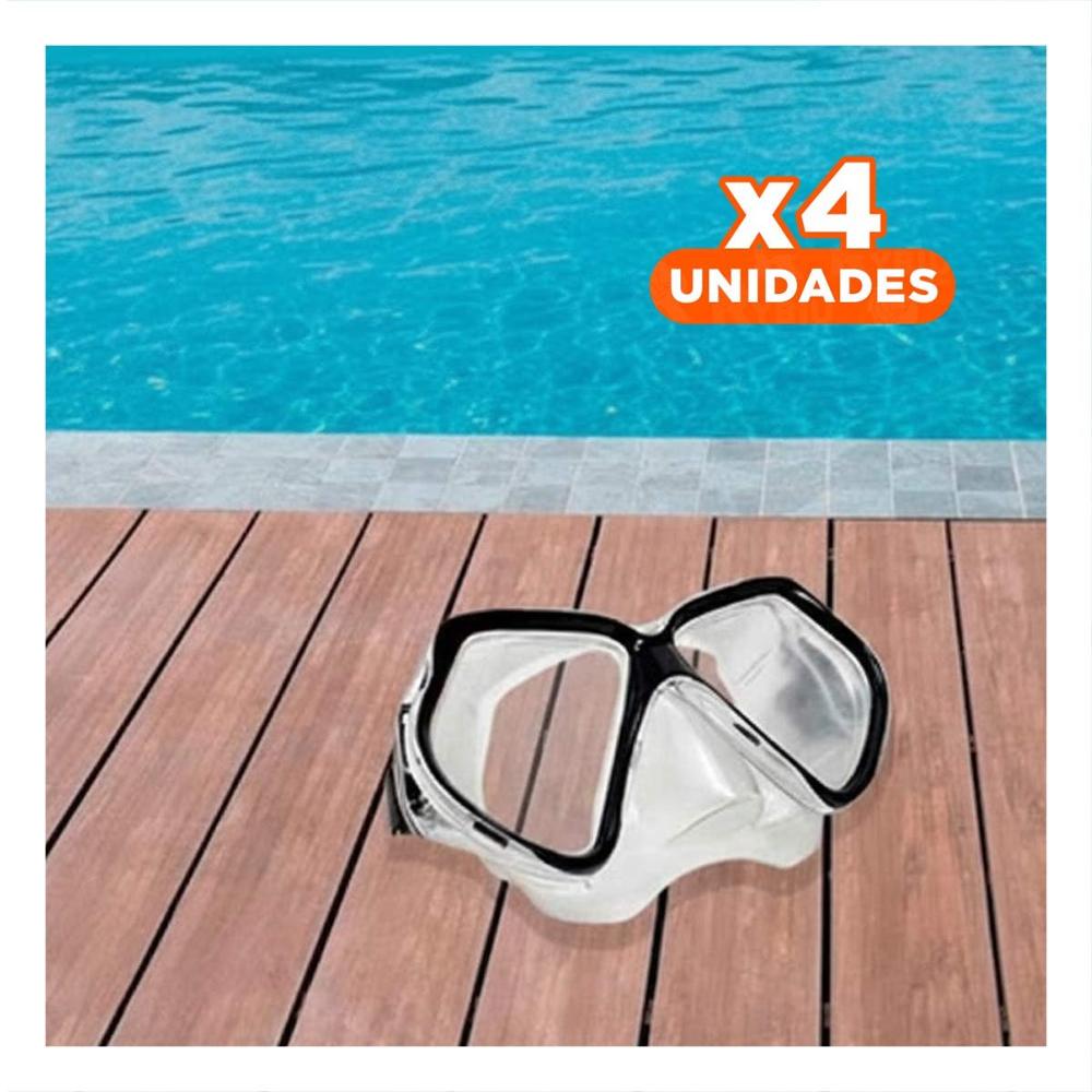 Pack4 Lentes de Buceo Negro con Vidrio Claro para Vision Submarina Y+Regalo Sticker