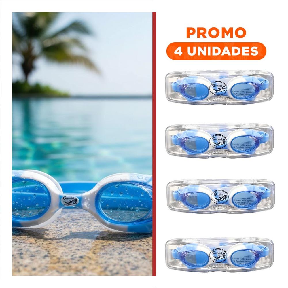 Pack4 Gafas Infantiles Celeste y Blanco para Natacion en Piscina