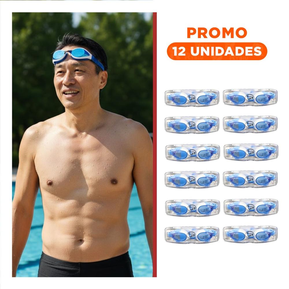 Pack12 Lentes de Natacion Infantil Celeste y Blanco con Ajuste Seguro
