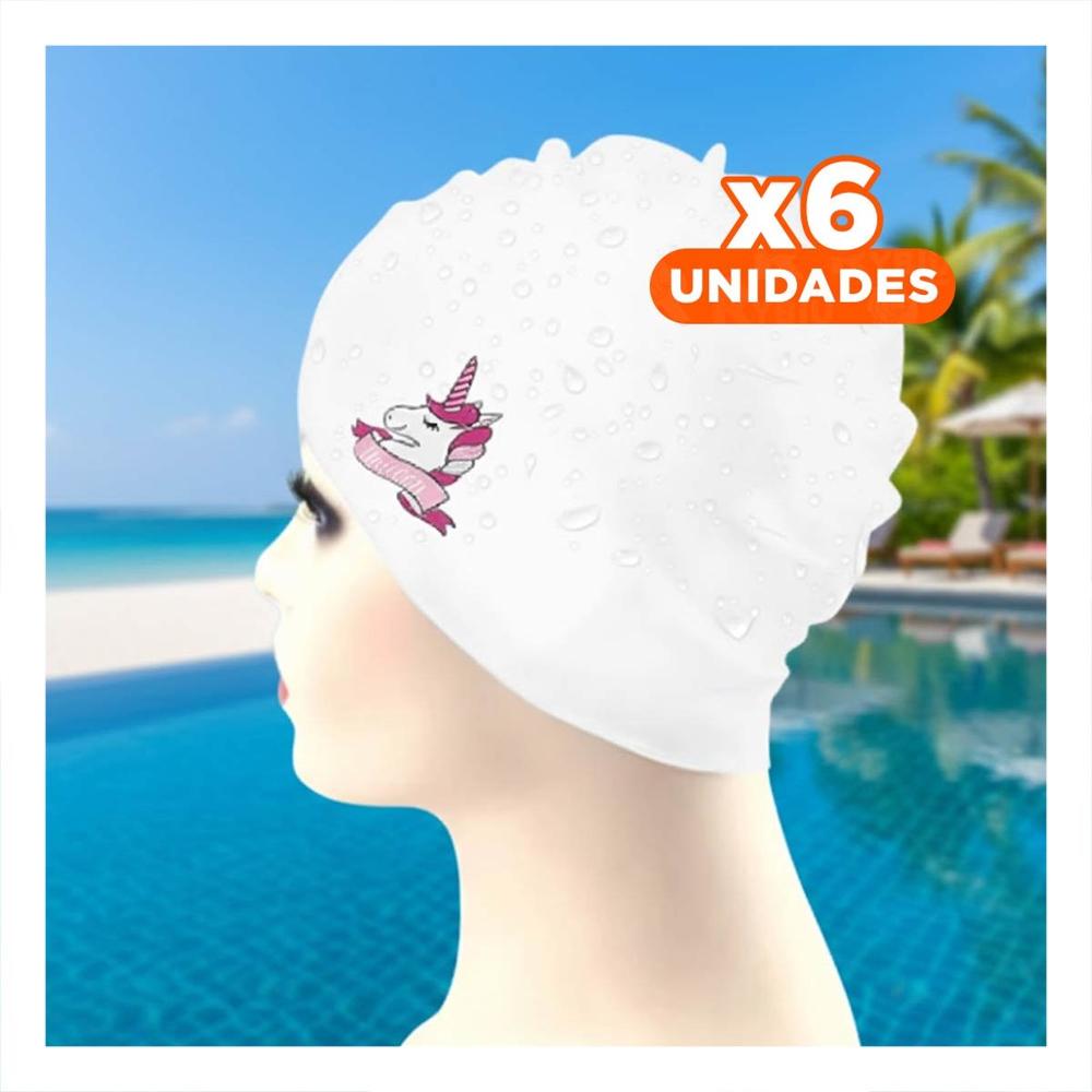 Pack6 Gorro de Piscina para Ninos con Diseno Unicornio y Ajuste Seguro