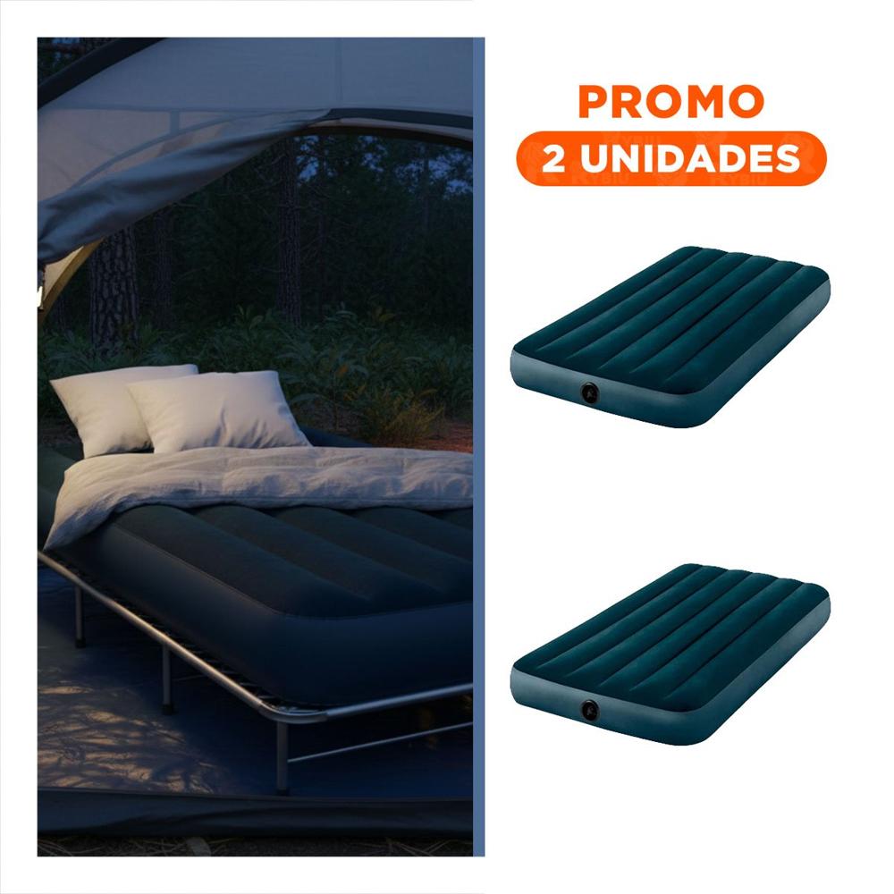 Pack2 Cama Inflable 1 Plaza COD 64760 Comoda y Resistente para Niños y Adultos Y+Regalo Sticker