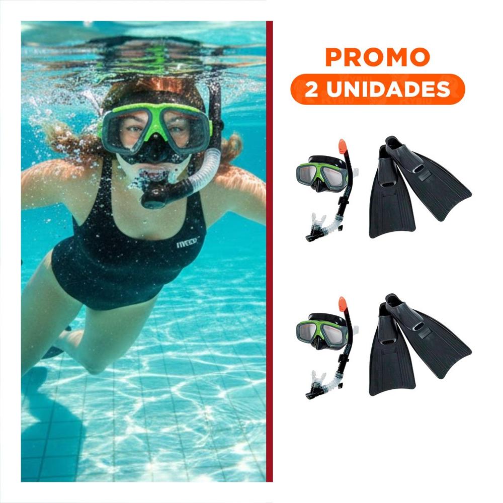 Pack2 Combo de Natacion y Buceo 3pcs con Mascara Tubo y Aletas para Playa Y+Regalo Sticker