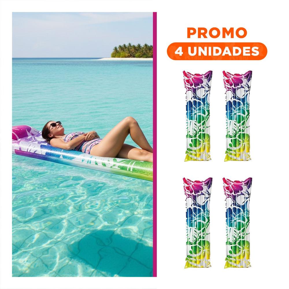 Pack4 Colchoneta de Aire 59720NP Arcoiris Facil de Inflar y Desinflar para Dormir