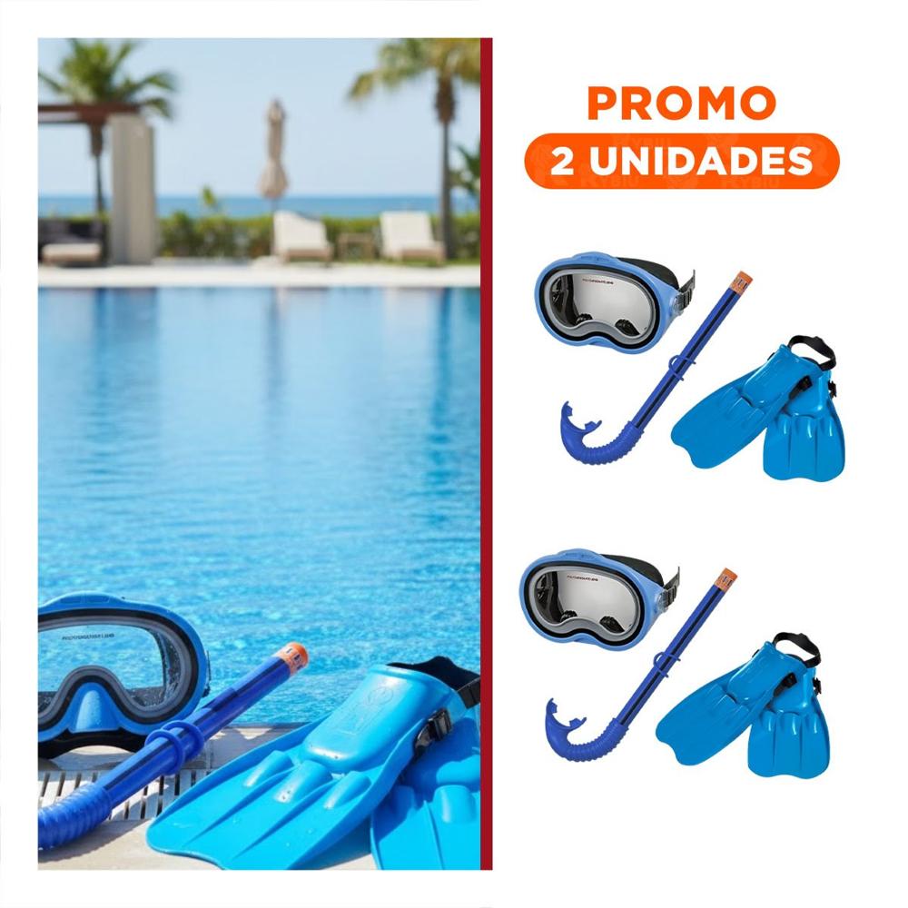 Pack2 Kit Acuatico Azul para Ninos con Gafas y Aletas para Playa Y+Regalo Sticker